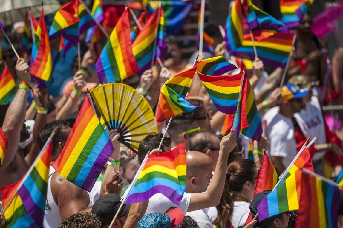 Colorful Pride celebration at a boutique hotel with balcony in Miami South Beach